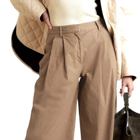 Khaki Wide Leg Pants with Elegant Pleats - Picture 1 of 16